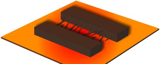 集成在微型加熱膜片上的銅體和氧化銅納米細絲結構圖