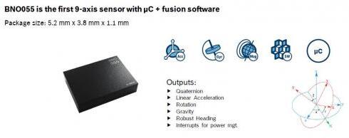 9軸傳感器BNO055則集成了加速度計、陀螺儀、磁力計等芯片，並集成了微控制器