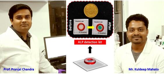 从左至右分别为：开发小型化ALP套件的Pranjal Chandra教授；检测前后；博士生Kuldeep Mahato