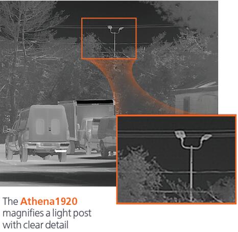 Athena 1920热成像机芯利用细节成像放大了远处的路灯