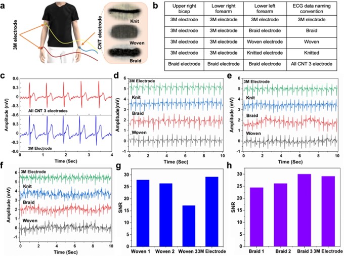 碳纳米管织物电极的心电图传感性能
