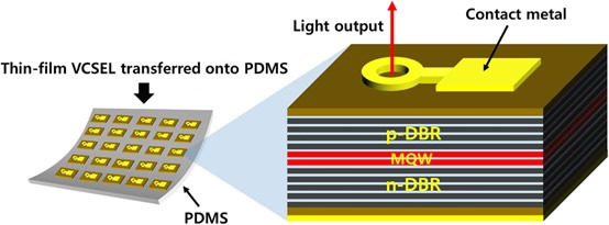 转移到PDMS衬底上的顶发射930 nm薄膜VCSEL的结构示意图