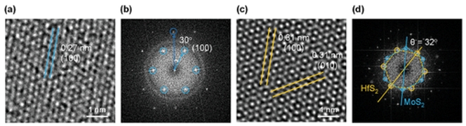 HfS₂/MoS₂垂直异质结HRTEM图像和FFT分析