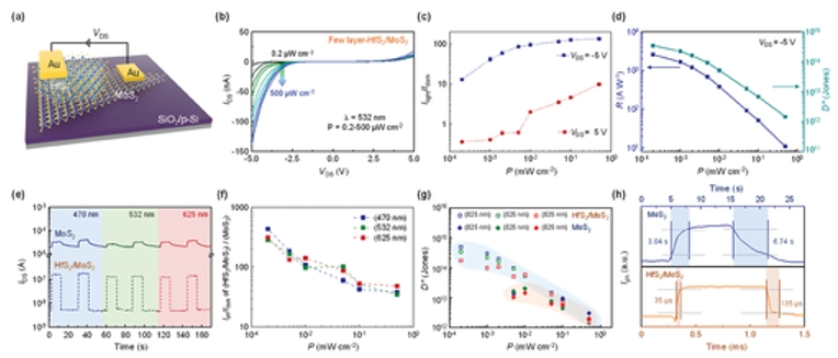 基于HfS₂/MoS₂的光电探测器的性能及其与MoS₂光电探测器的比较