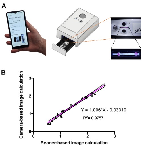 整合CYS-C纸基微流控芯片检测的便携式读出装置和智能手机接口应用